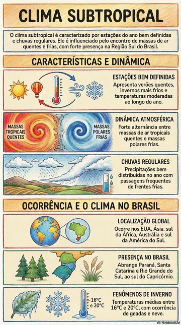 Infogr&aacute;fico com resumo das caracter&iacute;sticas do clima subtropical e regi&otilde;es afetadas