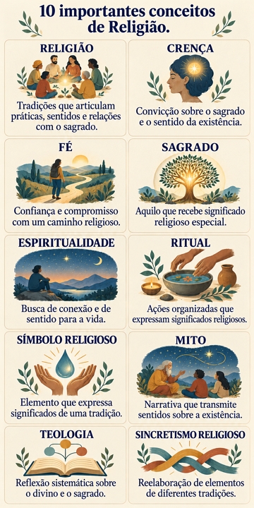 Infográfico com 10 importantes conceitos de religião Infográfico com 10 importantes conceitos de religião
