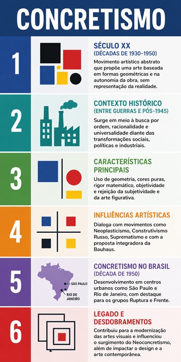 Infogr&aacute;fico com resumo sobre o Concretismo nas Artes Pl&aacute;sticas