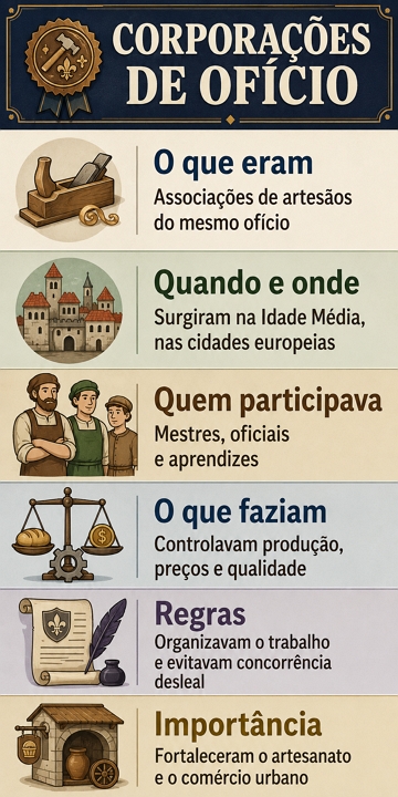 Infogr&aacute;fico com as caracter&iacute;sticas das corpora&ccedil;&otilde;es de of&iacute;cio