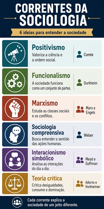 Infogr&aacute;fico sobre as principais correntes da Sociologia