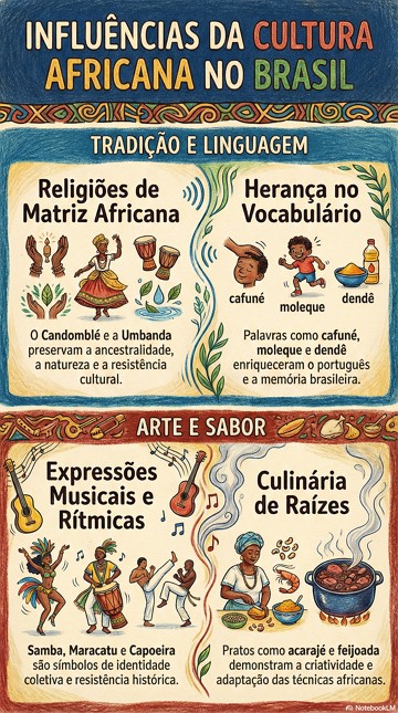 Infogr&aacute;fico sobre as influ&ecirc;ncias da cultura africana no Brasil