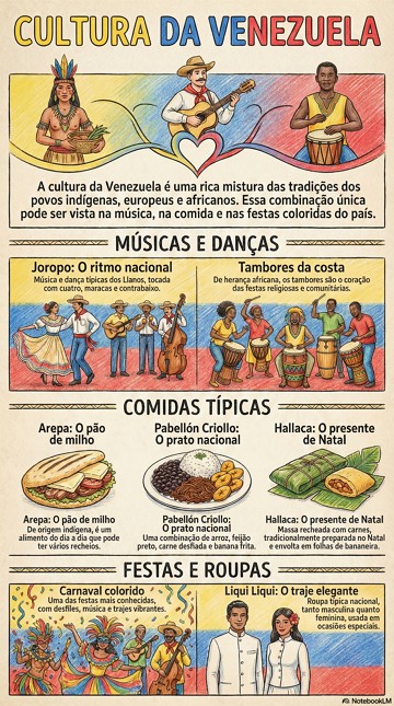 Infogr&aacute;fico com os principais aspectos culturais da Venezuela