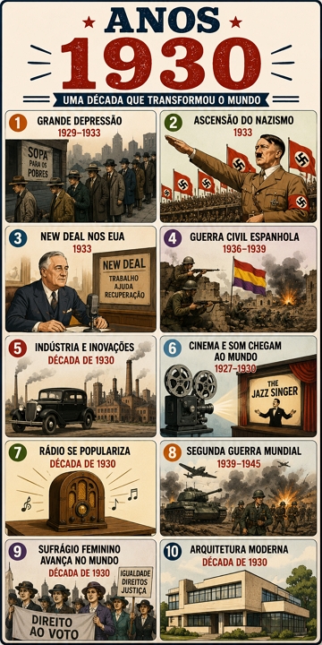 Infogr&aacute;fico com os principais eventos hist&oacute;rico da d&eacute;cada de 1930