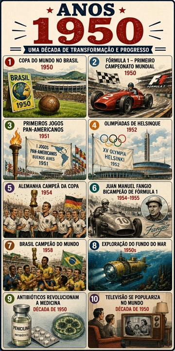 Infogr&aacute;fico com os principais acontecimentos da d&eacute;cada de 1950