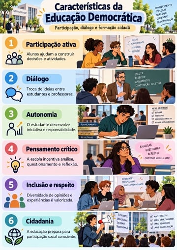 Infográfico com as características da Educação Democrática Infográfico com as características da Educação Democrática