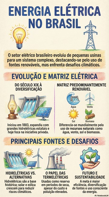 Infogr&aacute;fico com s&iacute;ntese sobre a energia el&eacute;trica no Brasil
