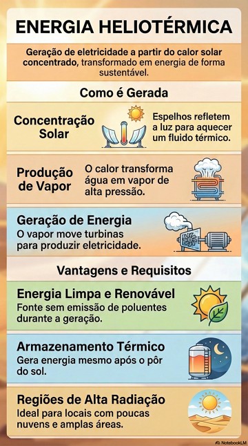 Infogr&aacute;fico mostrando o que &eacute; a energia heliot&eacute;rmica e como ela &eacute; gerada