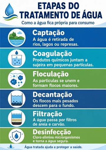 Infográfico sobre as etapas principais do Tratamento de Água Infográfico sobre as etapas principais do Tratamento de Água