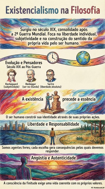 Infogr&aacute;fico com resumo sobre a filosofia existencialista