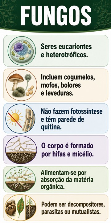 Infogr&aacute;fico did&aacute;tico e resumido sobre fungos