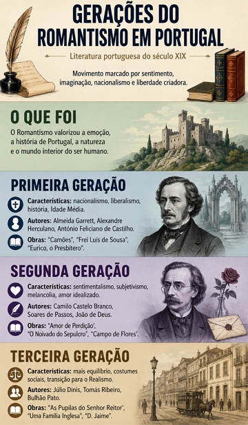 Infogr&aacute;fico sobre as Gera&ccedil;&otilde;es do Romantismo em Portugal