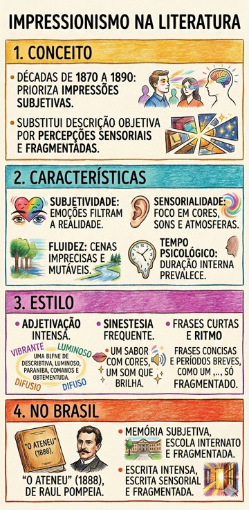 Infogr&aacute;fico com resumo sobre o Impressionismo na Literatura