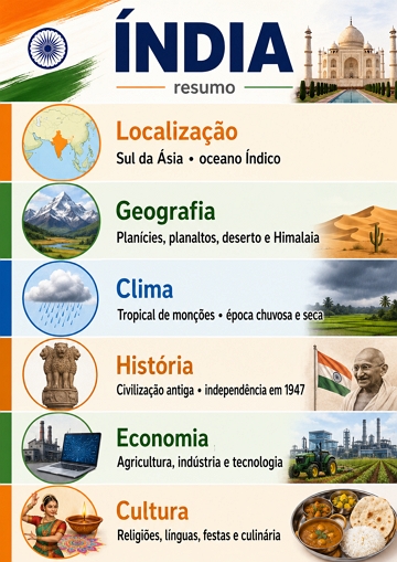 Infogr&aacute;fico com as principais informa&ccedil;&otilde;es da &Iacute;ndia