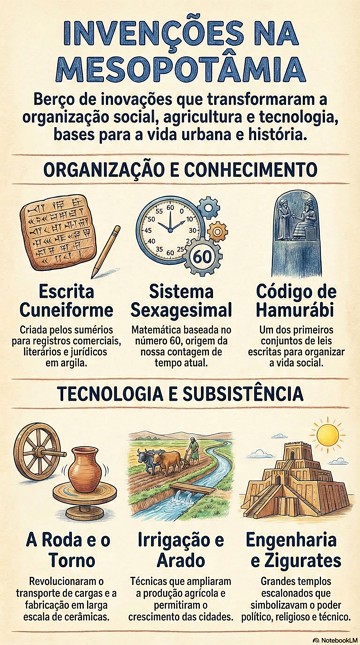 Infogr&aacute;fico mostrando as principais inven&ccedil;&otilde;es ocorridas na Mesopot&acirc;mia