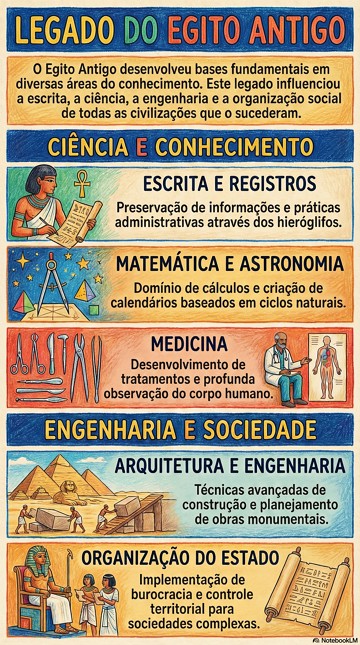 Infogr&aacute;fico mostrando exemplos do legado do Egito Antigo