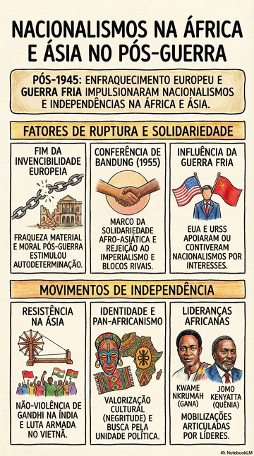Infogr&aacute;fico com s&iacute;ntese sobre nacionalismos africanos e asi&aacute;ticos no s&eacute;culo XX