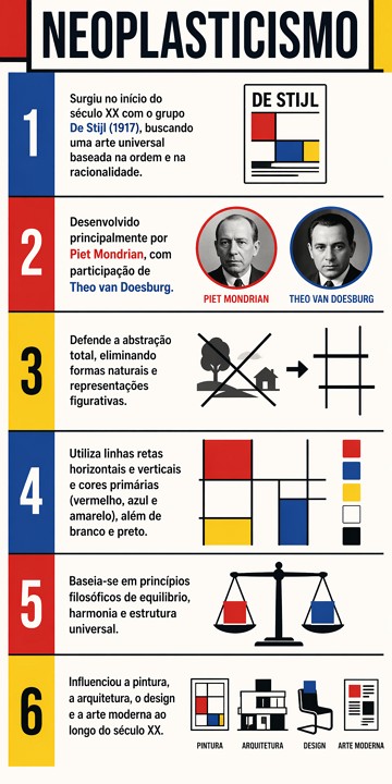 Infogr&aacute;fico com resumo sobre o Neoplasticismo