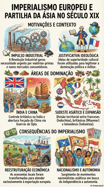Infogr&aacute;fico com resumo sobre o imperialismo europeu e a partilha da &Aacute;sia