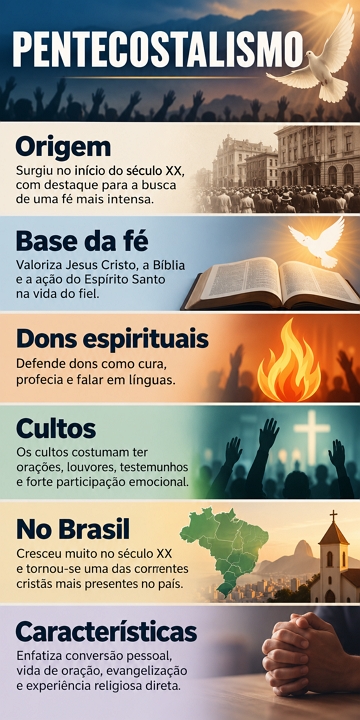 Infogr&aacute;fico did&aacute;tico e resumido sobre o Pentecostalismo
