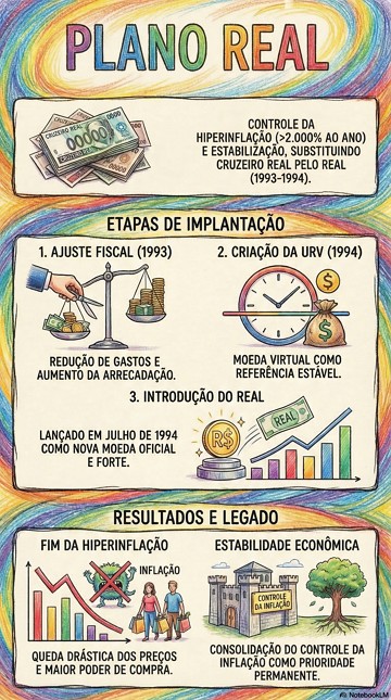 infogr&aacute;fico resumido e did&aacute;tico sobre o Plano Real e seus resultados
