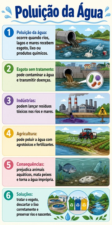 Infogr&aacute;fico com resumo sobre a polui&ccedil;&atilde;o da &aacute;gua