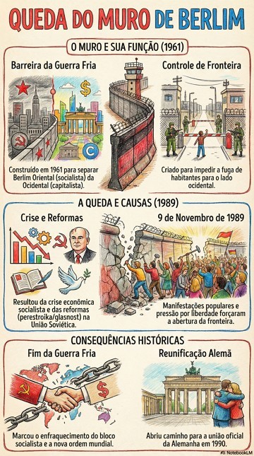 Infogr&aacute;fico com resumo sobre a Queda do Muro de Berlim
