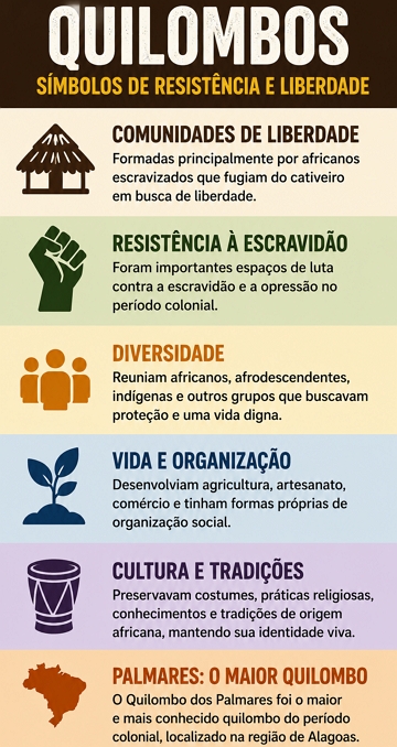 Infogr&aacute;fico com s&iacute;ntese sobre os quilombos