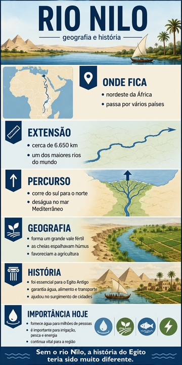 Infogr&aacute;fico sobre a Geografia e Hist&oacute;ria do rio Nilo