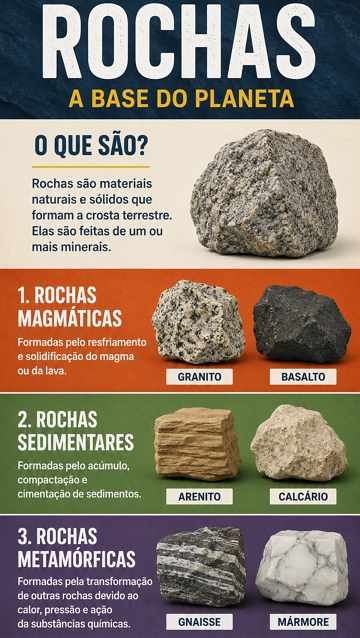 Infogr&aacute;fico sobre as rochas, caracter&iacute;sticas e classifica&ccedil;&atilde;o