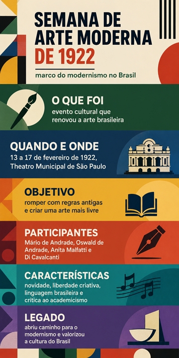 Infogr&aacute;fico com s&iacute;ntese sobre a Semana de Arte Moderna de 1922