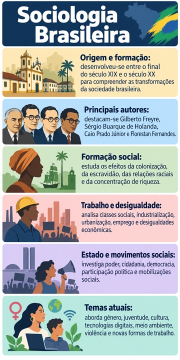 Infogr&aacute;fico com resumo sobre a Sociologia Brasileira