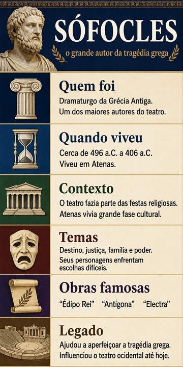 Infogr&aacute;fico com o essencial sobre S&oacute;focles