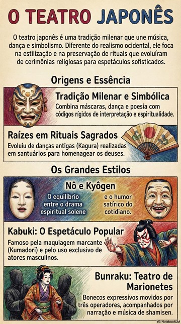 Infogr&aacute;fico sobre os estilos do teatro japon&ecirc;s