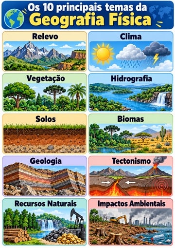 Infogr&aacute;fico dos dez principais temas estudados pela Geografia F&iacute;sica
