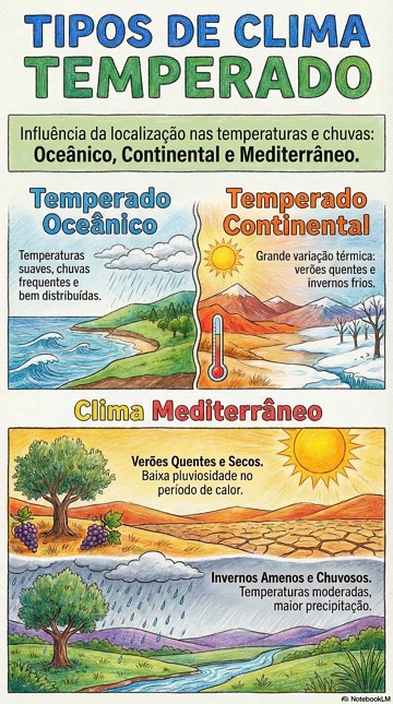 Infogr&aacute;fico sobre os tipos de clima temperado e suas caracter&iacute;sticas