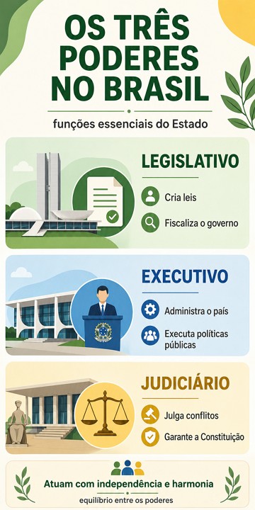 Infogr&aacute;fico sobre os tr&ecirc;s poderes no Brasil