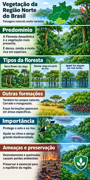 Infogr&aacute;fico sobre a vegeta&ccedil;&atilde;o da Regi&atilde;o Norte do Brasil