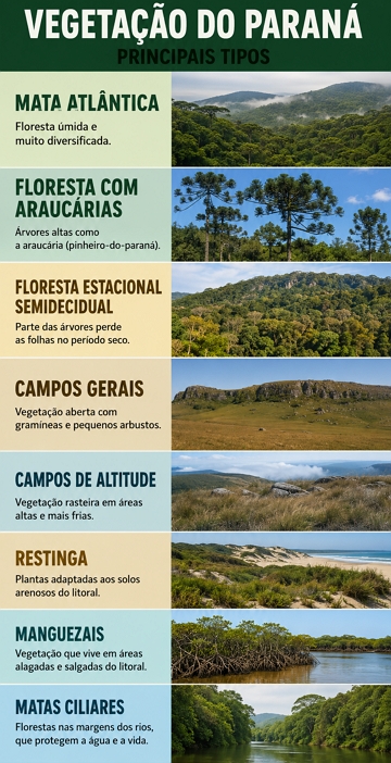 Infogr&aacute;fico sobre os principais tipos de vegeta&ccedil;&atilde;o do Paran&aacute;