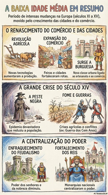Infogr&aacute;fico com resumo sobre a Baixa Idade M&eacute;dia