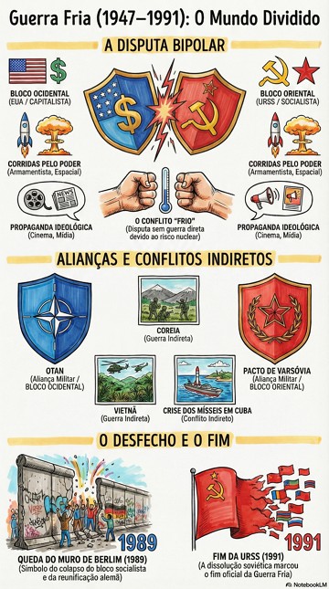 Infogr&aacute;fico com s&iacute;ntese da Guerra Fria