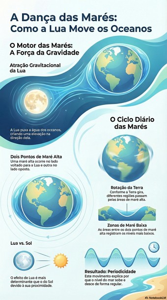 Infogr&aacute;fico explicando a influ&ecirc;ncia da Lua nas Mar&eacute;s