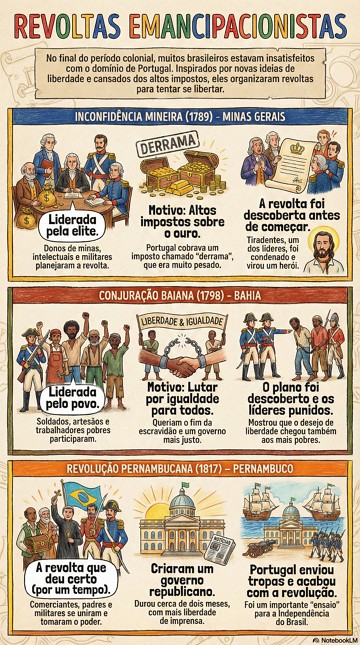 Infogr&aacute;fico com resumo sobre as revoltas emancipacionistas