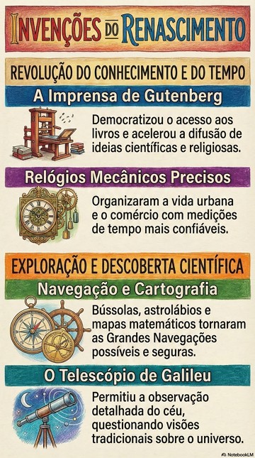 Infogr&aacute;fico com exemplos de inven&ccedil;&otilde;es do per&iacute;odo do Renascimento