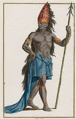 Pintura mostrando um rei do Congo com uma lan&ccedil;a na m&atilde;o
