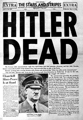 Capa de um jornal dos EUA anunciando a morte de Hitler