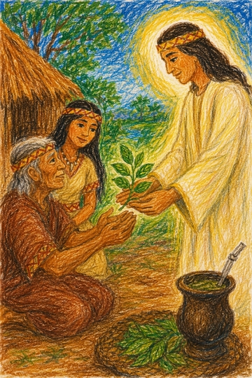Ilustra&ccedil;&atilde;o representando a lenda da erva-mate