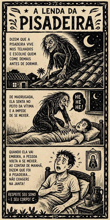 Lenda resumida da pisadeira em quadrinhos