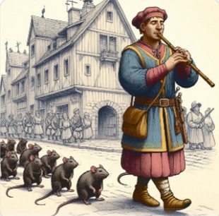 Ilustração mostrando a lenda do flautista de Hamelin