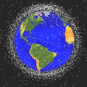 Imagem de lixo espacial ao redor do planeta Terra